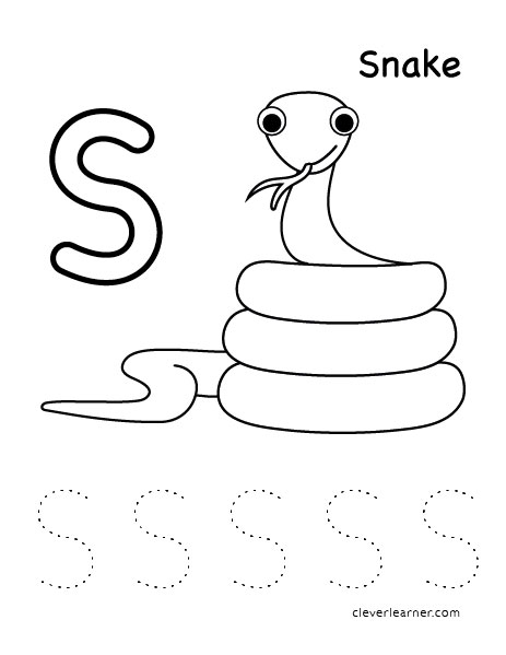 S is for snake coloring sheets for children