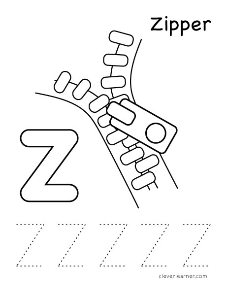 Z is for zipper coloring worksheet