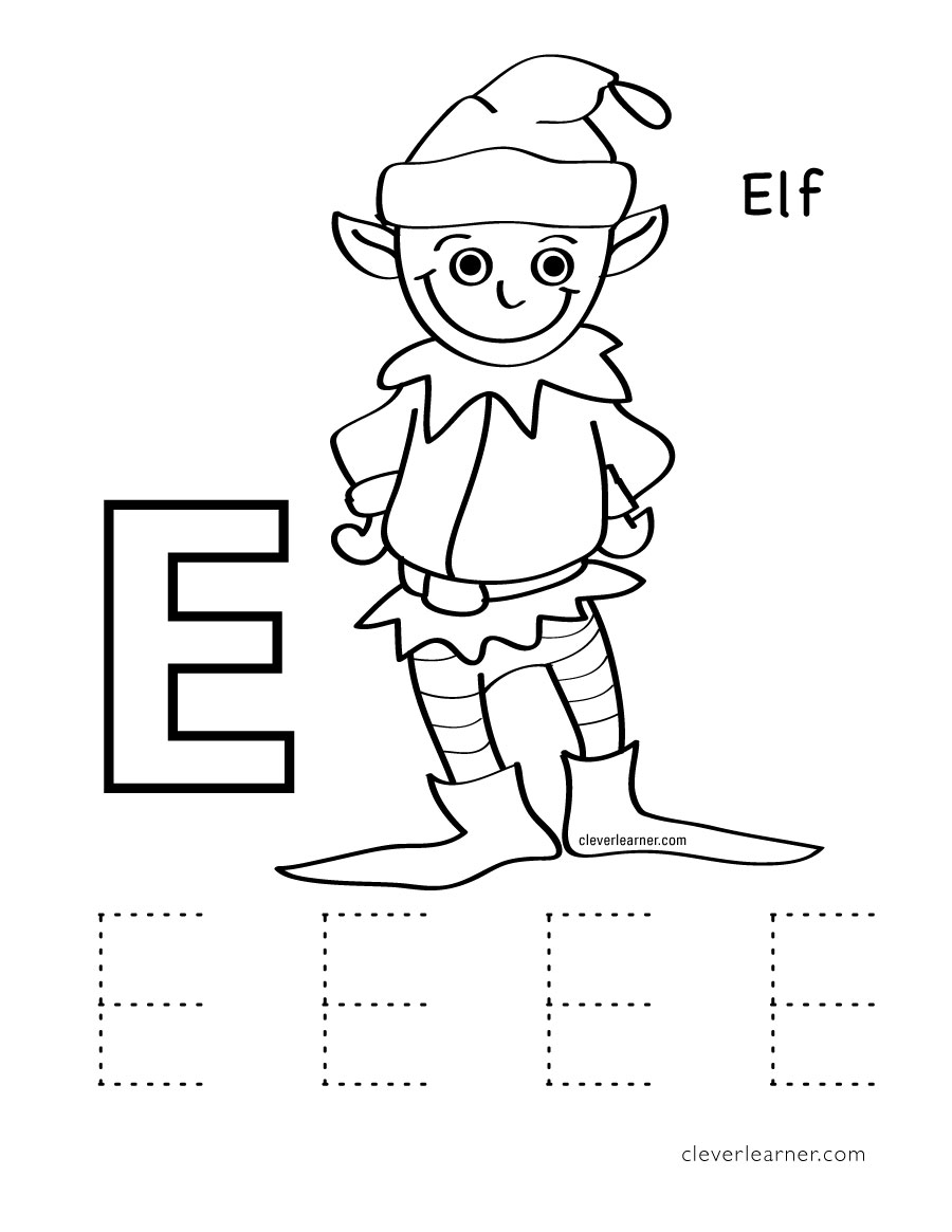 e is for elf preschool worksheet