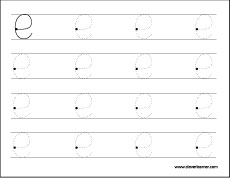 lower case letter E tracing sheets for children