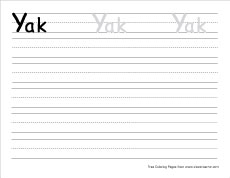 small y for yak practice writing sheet