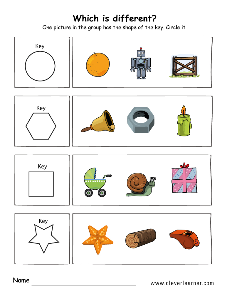 Printable shape difference worksheets for preschools