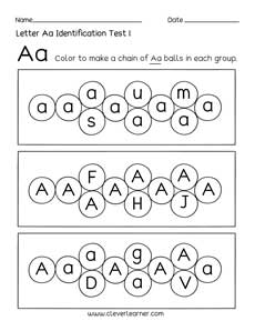 Free letter A identification sheet for preschool