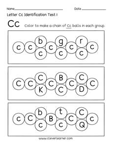 Free letter C identification sheet for preschool