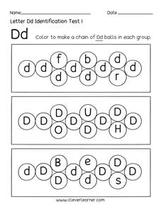 Free letter D identification sheet for preschool