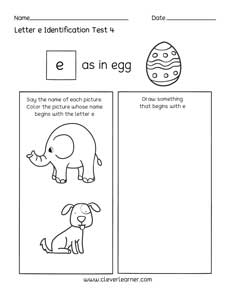 Letter E colouring activity sheets for preschool