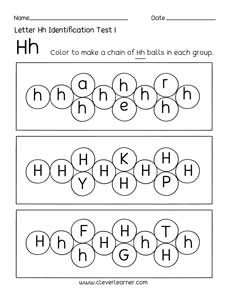 Free letter H identification sheet for preschool