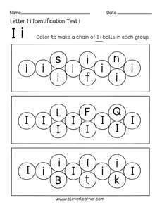 Free letter I identification sheet for preschool