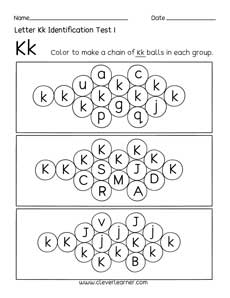 Free letter K identification sheet for preschool