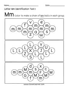 Free letter M identification sheet for preschool