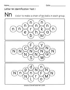 Free letter N identification sheet for preschool