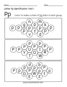 Free letter P identification sheet for preschool