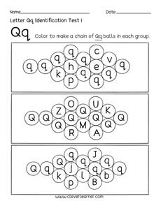 Free letter Q identification sheet for preschool