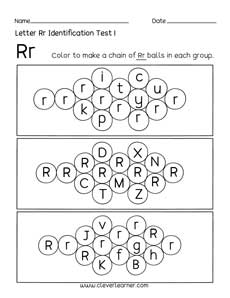 Free letter R identification sheet for preschool