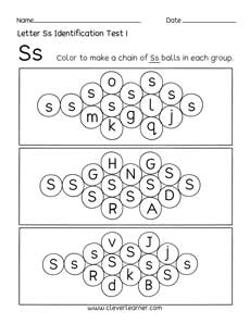 Free letter S identification sheet for preschool