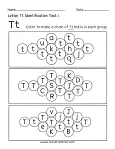 Free letter T identification sheet for preschool