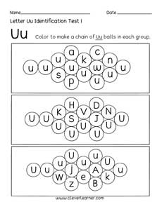 Free letter U identification sheet for preschool