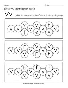 Free letter V identification sheet for preschool