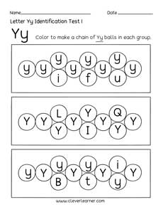 Free letter Y identification sheet for preschool