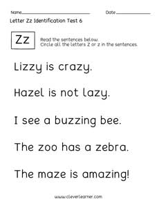 Quality printable worksheets on Letter Z identification