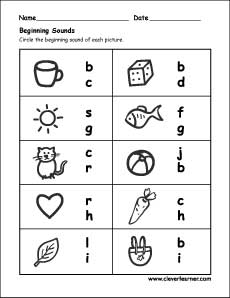 Beginning letter sounds preschool worksheet