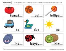End sounds worksheet for kindergarten children