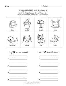 sort out the long and short vowel sounds activity for kindergarten