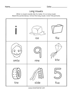 Long vowel I sound activity sheets