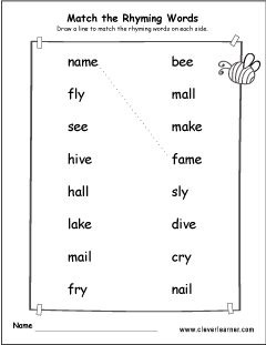 match the rhyming words worksheets for preschool and kindergartens