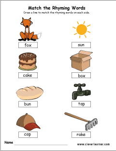 Rhyming pictures worksheets for kindergartens