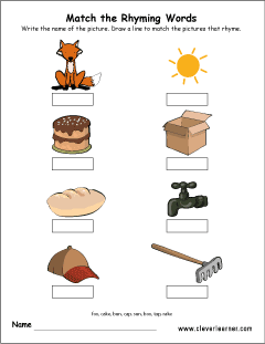 Rhyming pictures worksheets for preschool