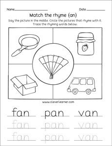pan van fan family rhyme words tracing printables