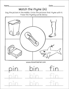pin bin fin family rhyme words tracing printables