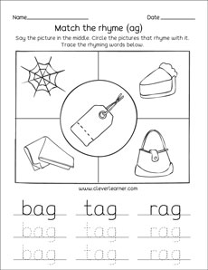 tag rag bag family rhyme words tracing printables