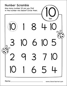 Free printable scramble number ten activity