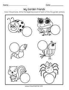 preK garden animals beginning letter sounds activity