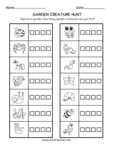 first grade garden creature hunt activity sheet