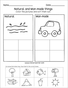 Natural Resources Printable sheets for kindergartens