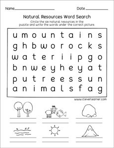 Natural Resources Printable sheets for preschools