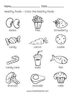 Healthy Foods activity sheets for preschool
