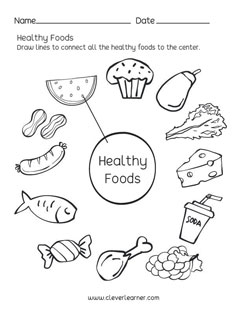 Healthy Foods matching worksheets for preschool