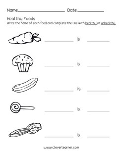 Free Healthy foods worksheets for kindergarten