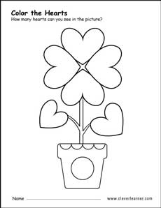 color the heart shapes in the picture