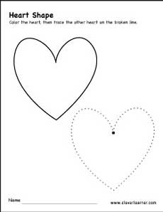 Heart shape trace and color worksheet for preschool