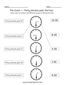 thirty minutes past the hour worksheets