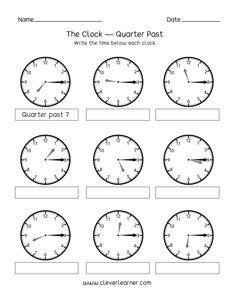 quarter past the hour worksheet for 2nd graders