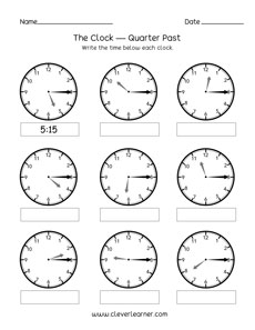 quarter past the hour activit for homeschool kids