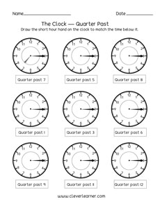 2nd grade Time telling quarter past the hour test