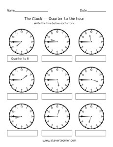 quarter to the hour worksheets