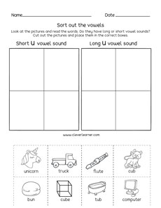 letter vowel u activity sheet for KG